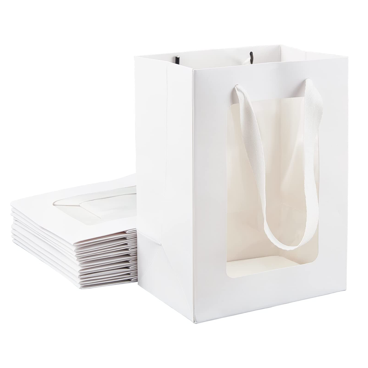 Willow 12 Packs White Kraft Paper Bag with Clear Window 30x20x16Cms