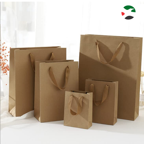 10-Pack Vertical Shape Kraft Paper Bags, Hard Paper with Ribbon Handle. Brown (40x30x10) - WILLOW