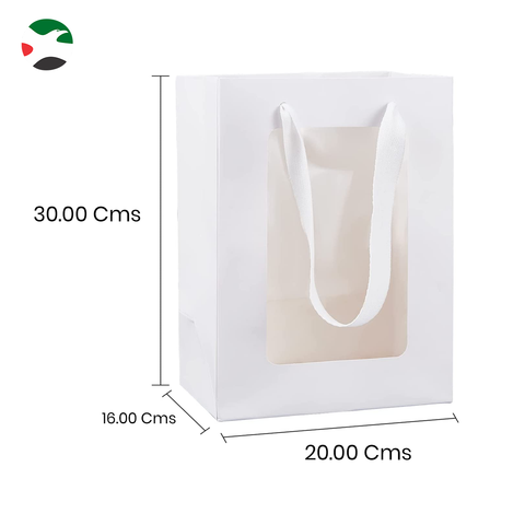 Willow 12 Packs White Kraft Paper Bag with Clear Window 30x20x16Cms
