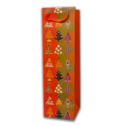 6Pc Pack Christmas Gift Bag For Bottle 4 Assorted Design with Rope Handles 38x11x11 cms  - WILLOW