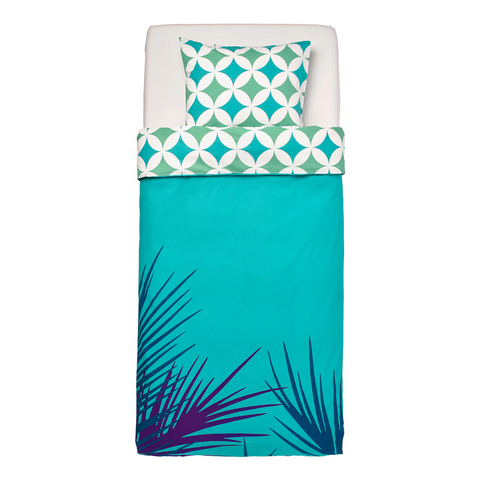 Quilt cover and pillowcase, tile pattern, turquoise, 150x200/50x80 cm - GRACIÖS