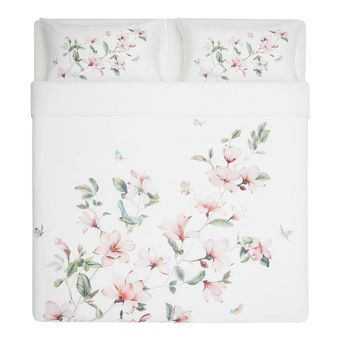 Quilt cover and 2 pillowcases, white, floral patterned, 240x220/50x80 cm - BERGBRAKEN