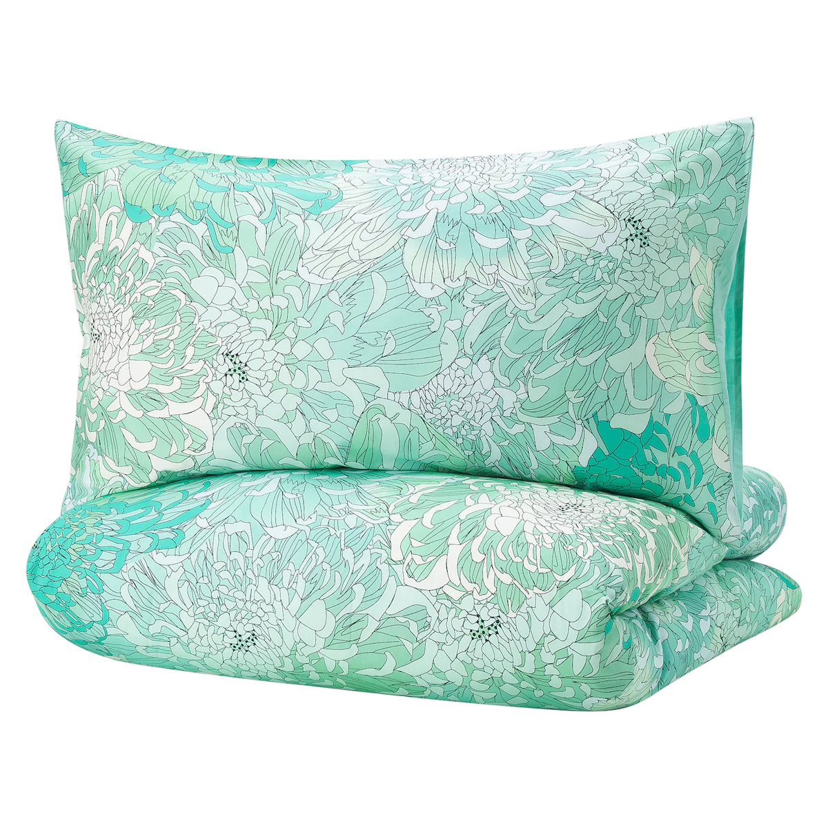 Quilt cover and 2 pillowcases, green, floral patterned, 240x220/50x80 cm - SPJUTMÅLLA