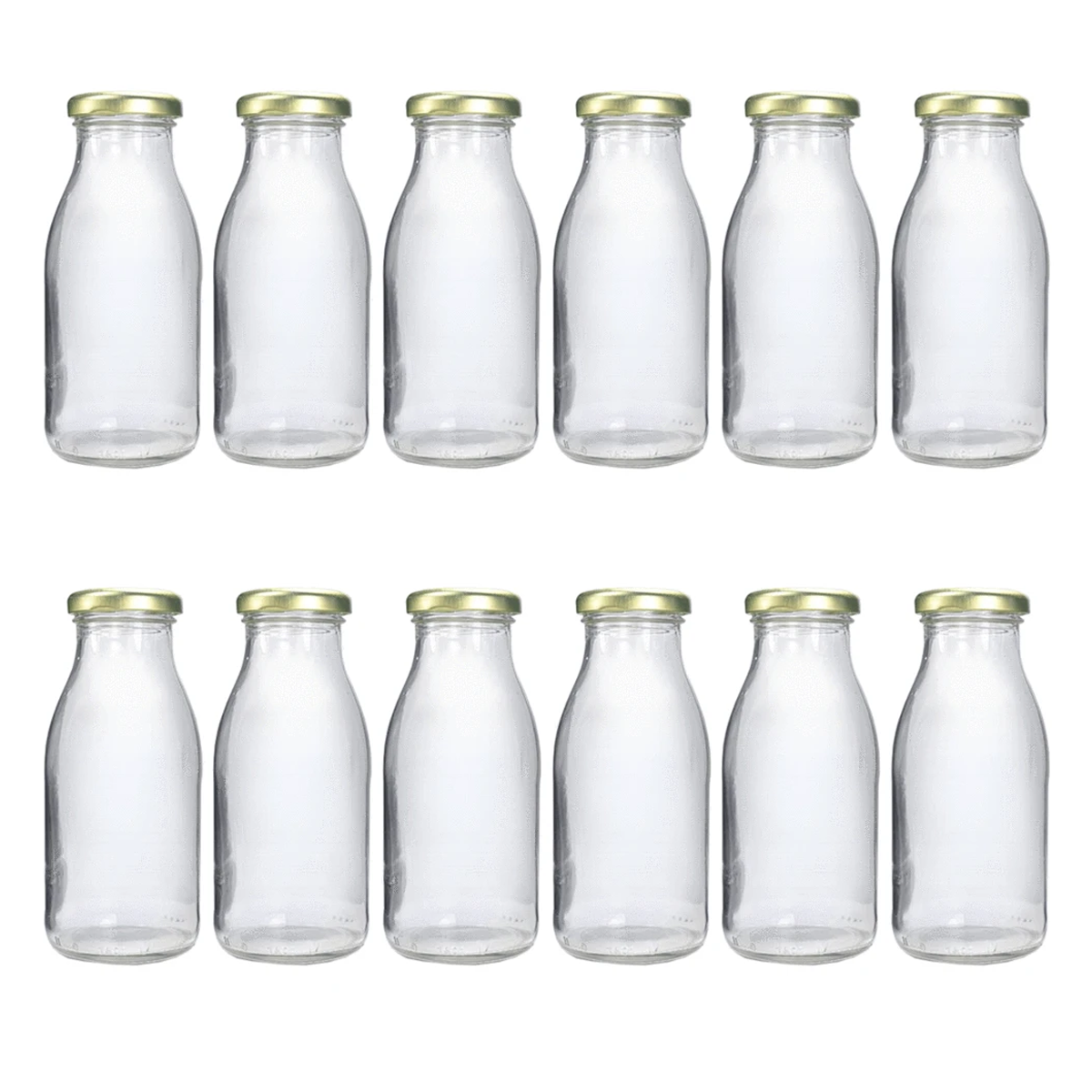 Classic Mini Glass Milk Bottles with Gold/Black lids 12Pcs Pack