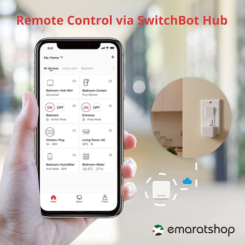 SwitchBot, voice or app-controlled device that mechanically turns any rocker switch  on/off