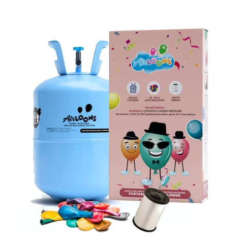 Airloons Portable Helium Balloon Kit (Helium Tank With Multicolor 9 Inch Latex Balloons) 30 Balloons