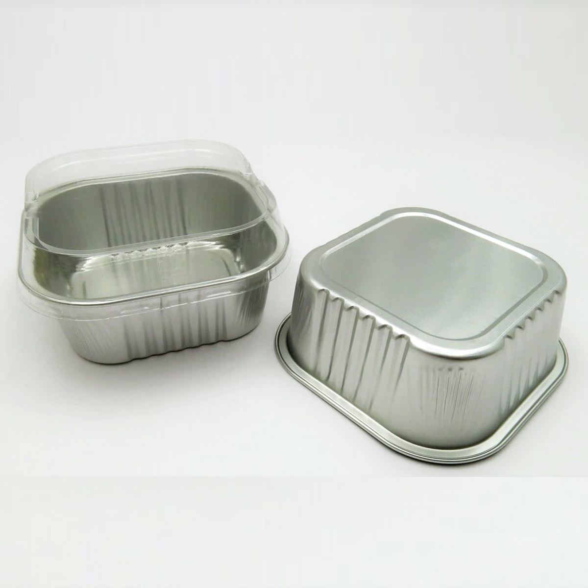 25Pcs Square Foil Cup with Snap-on Plastic Lids (9x2.5Cms) Silver - WILLOW