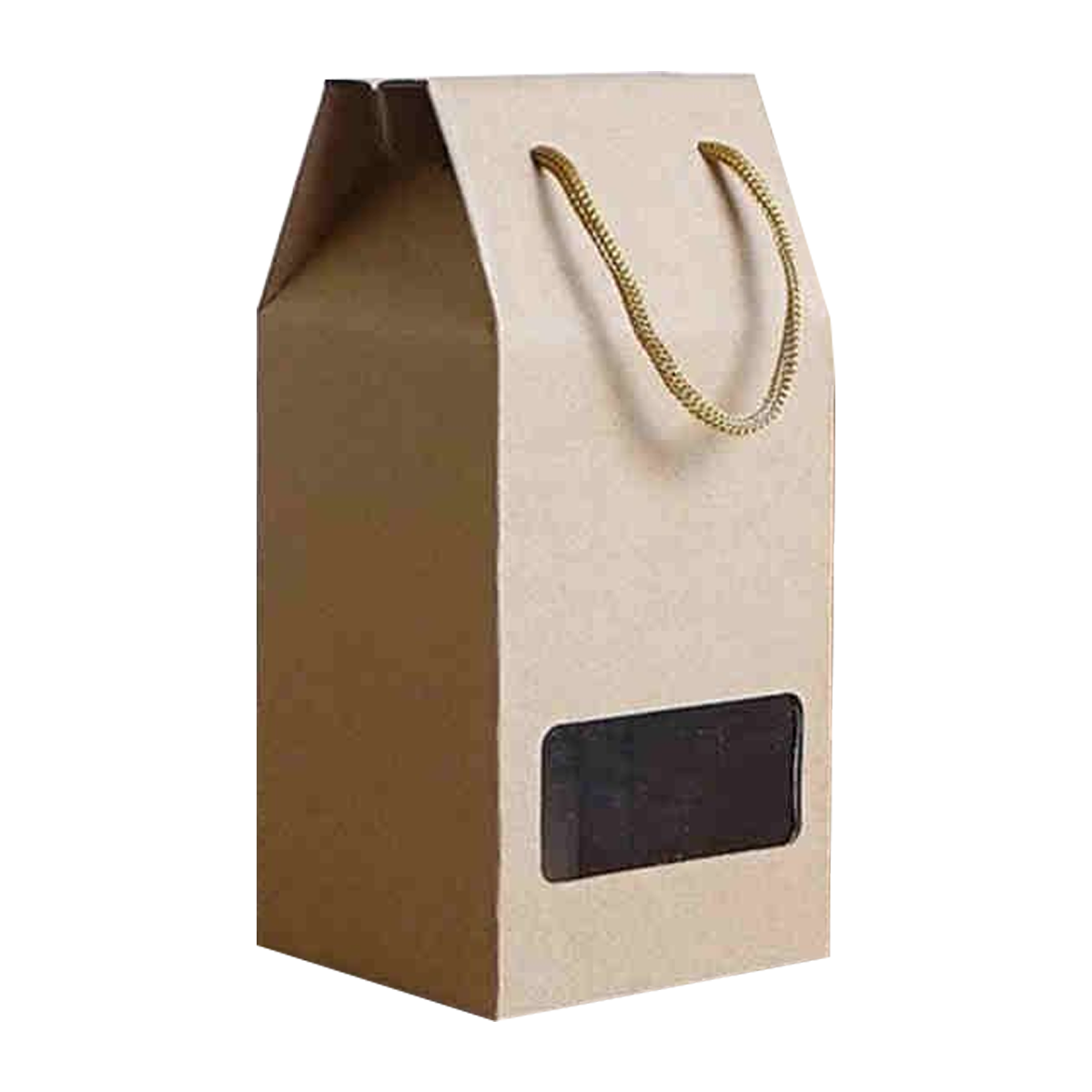 Kraft paper bag with PVC clear window and rope handle plain shipping box for dry food packing (20x10x10Cms)- Pack of 12 - Willow