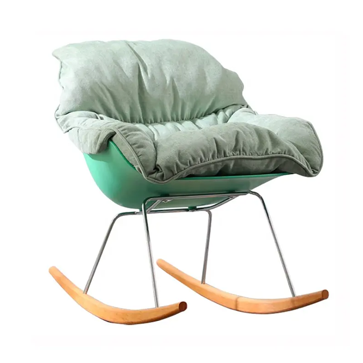 Modern Nordic Rocking Swing Chair with Fabric Cushion by DAAMUDI'S - Sage Green