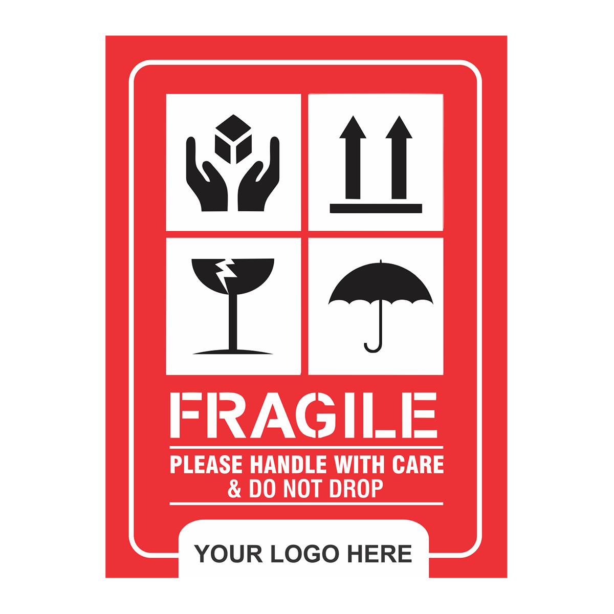 CUSTOMISED Fragile - Shipping Box Warning Stickers with your logo 12 x 8Cms 100Pc Pack - Willow