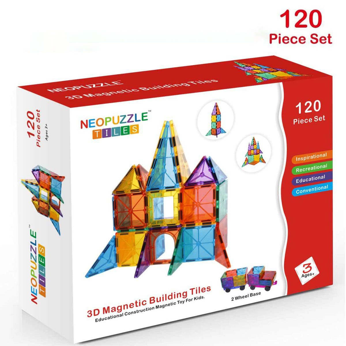 Little Angel - Kids Toys Magnetic Building Blocks 120 Piece 3D Set