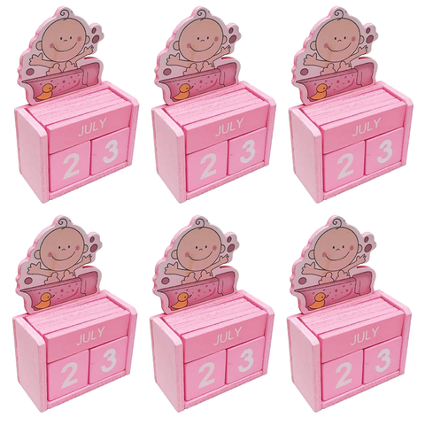 Small Calendar Blocks Baby boy Shower Giveaway 6 Pcs Pack - Pink