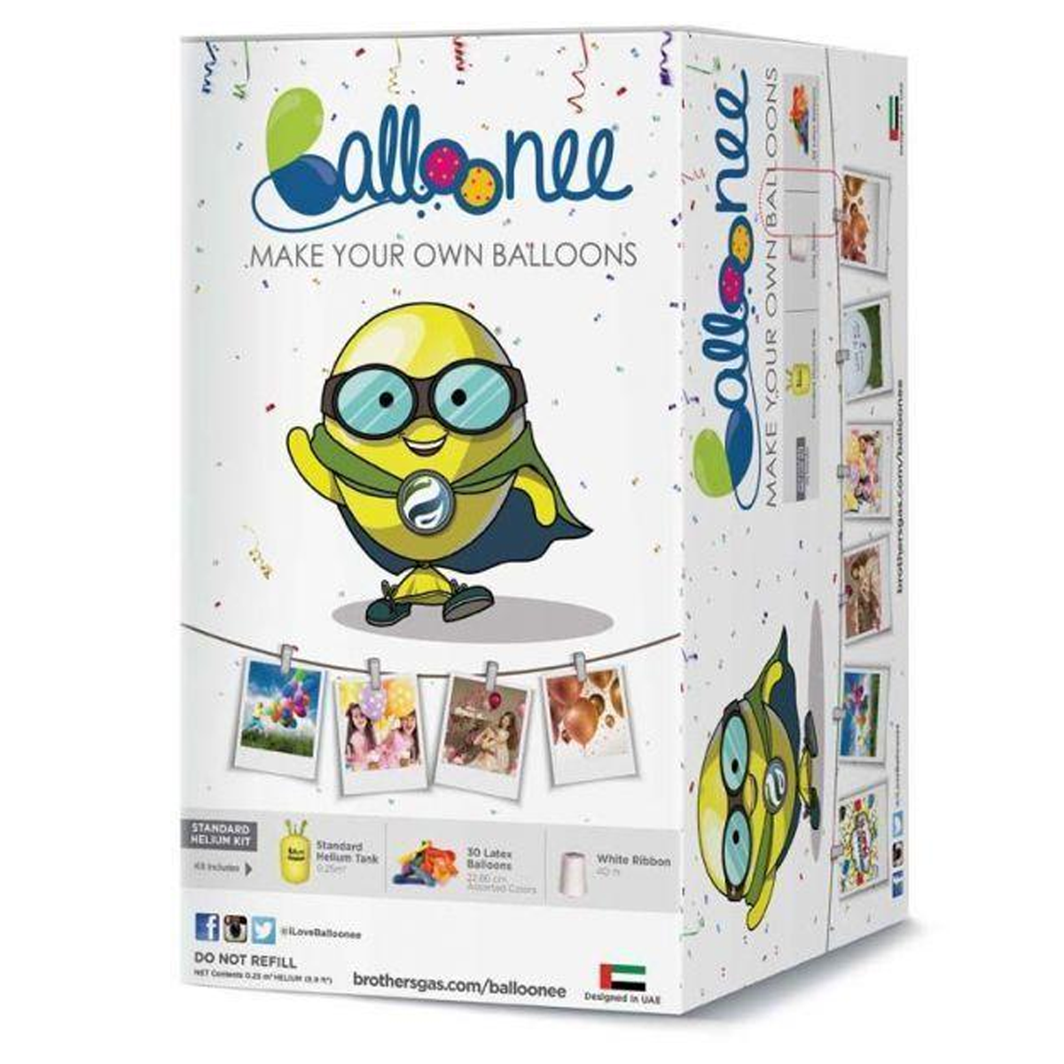 Balloonee Standard Party Kit with Helium Gas Tank, 30 Balloons and Ribbon. - SquareDubai