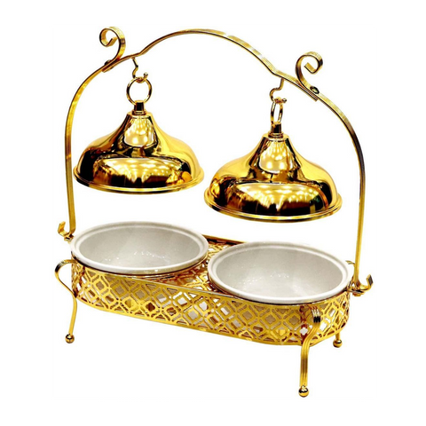 Buffet Bowl with Cover and Food Server 18cm diameter, Gold - SquareDubai