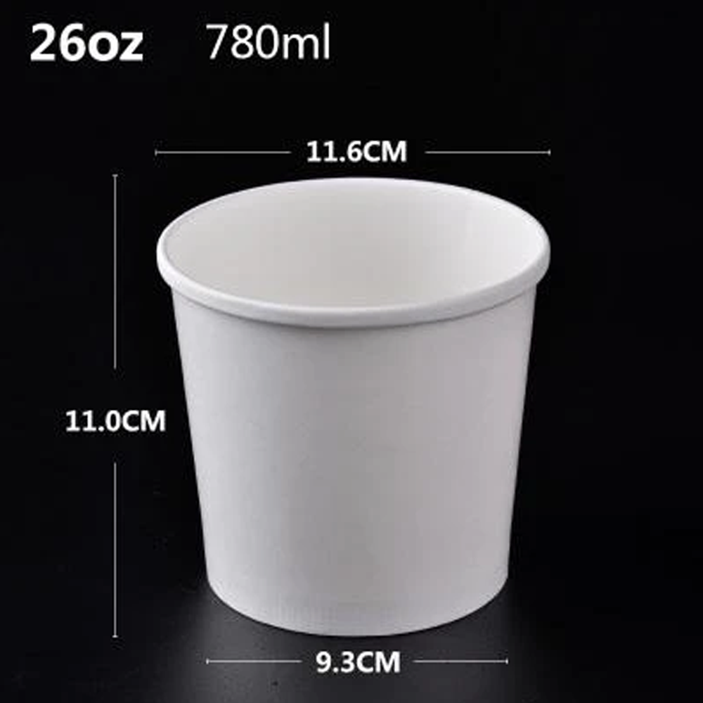 White Kraft Paper Cup with Cover for Ice Cream / Soup / Dessert Cake Party Tableware Bowl 50 pcs / Pack