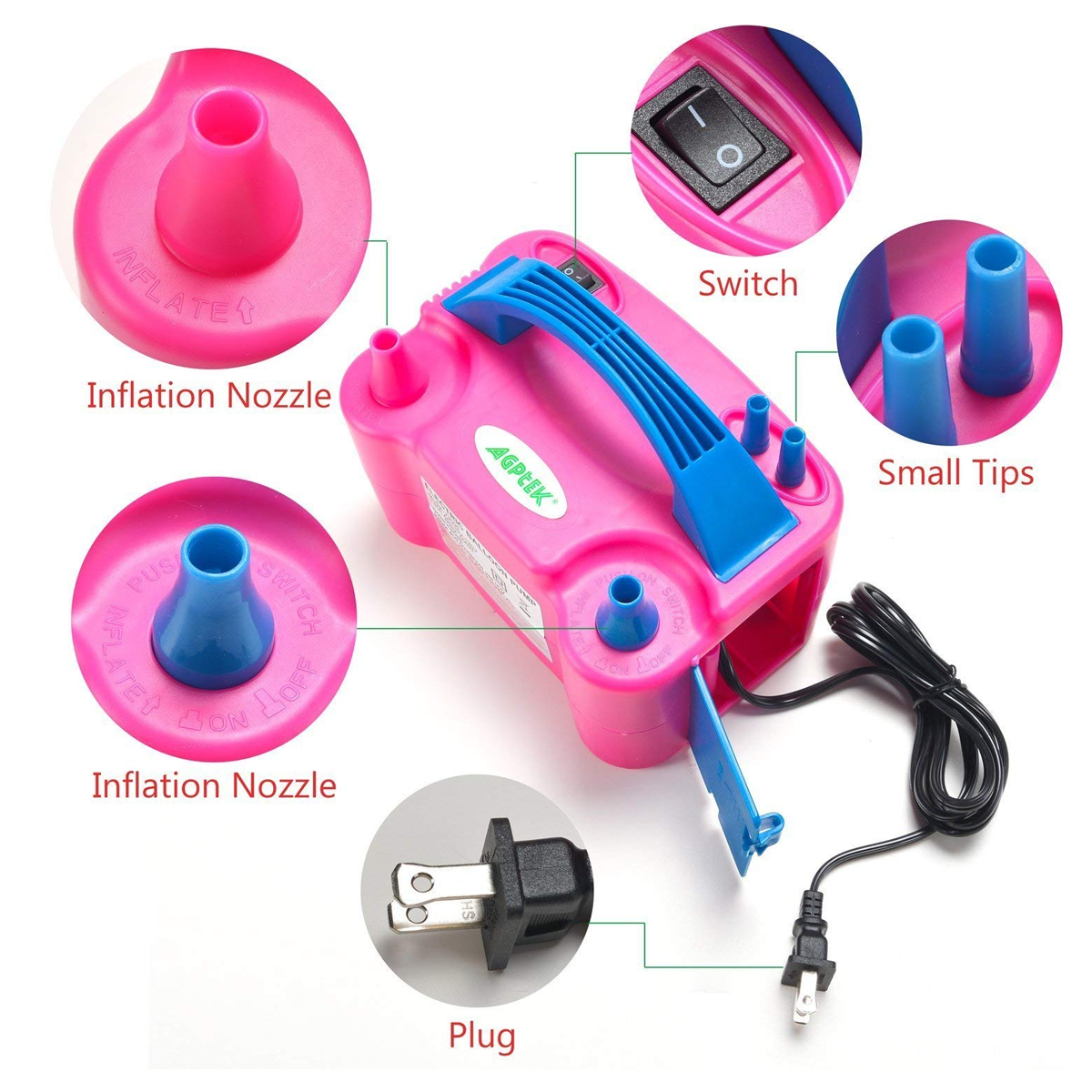 Balloons Blowing Machine with Two Nozzle, Pink - SquareDubai