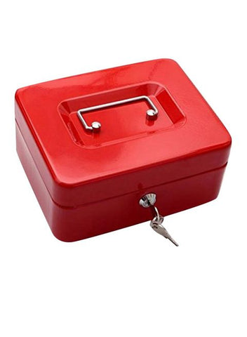 Metal Cash Box with Coin Tray And 2 Keys (15 x 12 x 8 Cm) - Red