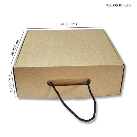 Medium Brown Kraft Boxes with Rope Handle  30x30x10 Cm (10Pc Pack)