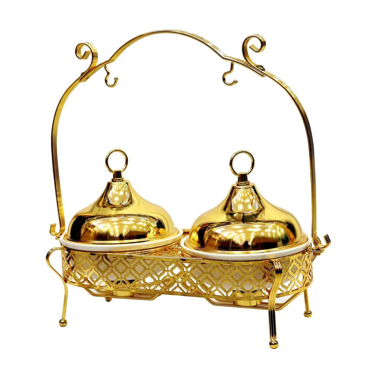 Buffet Bowl with Cover and Food Server 18cm diameter, Gold - SquareDubai