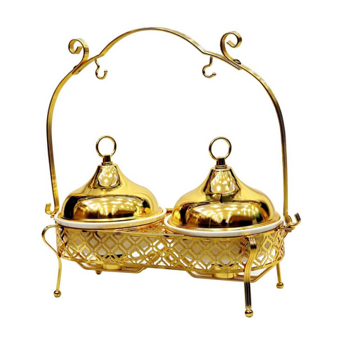 Buffet Bowl with Cover and Food Server 18cm diameter, Gold - SquareDubai