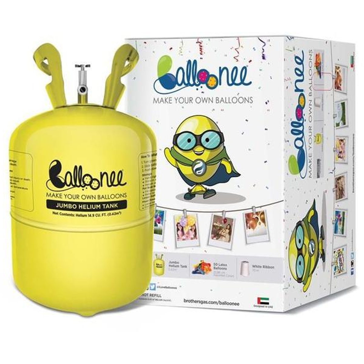 Balloonee JUMBO Party Kit with Helium Gas and 50 Balloons and Ribbon - SquareDubai