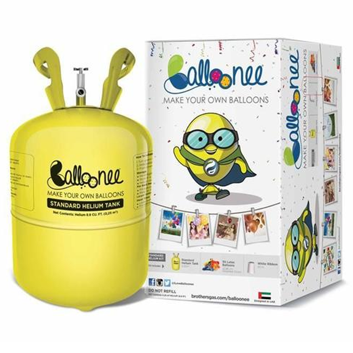 Balloonee Standard Party Kit with Helium Gas Tank, 30 Balloons and Ribbon. - SquareDubai
