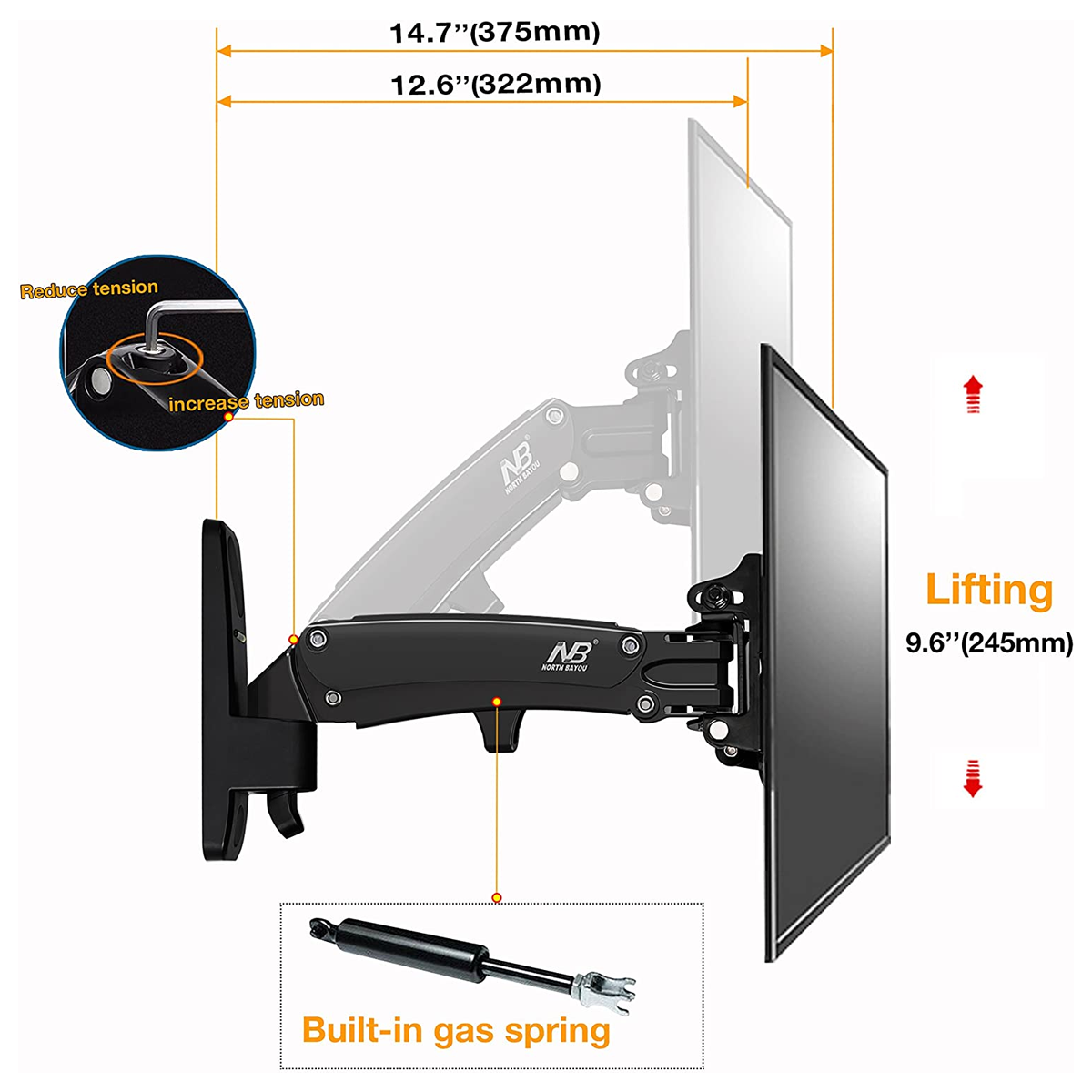 TV Wall Mount Bracket Full Motion Articulating Swivel for 40 - 50 Inch TV - North Bayou