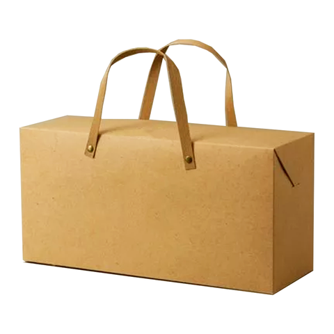 Kraft Paper Packaging Box with Bamboo Handle  24.5x10.5x9.6 Cms - (12 Pcs Pack)