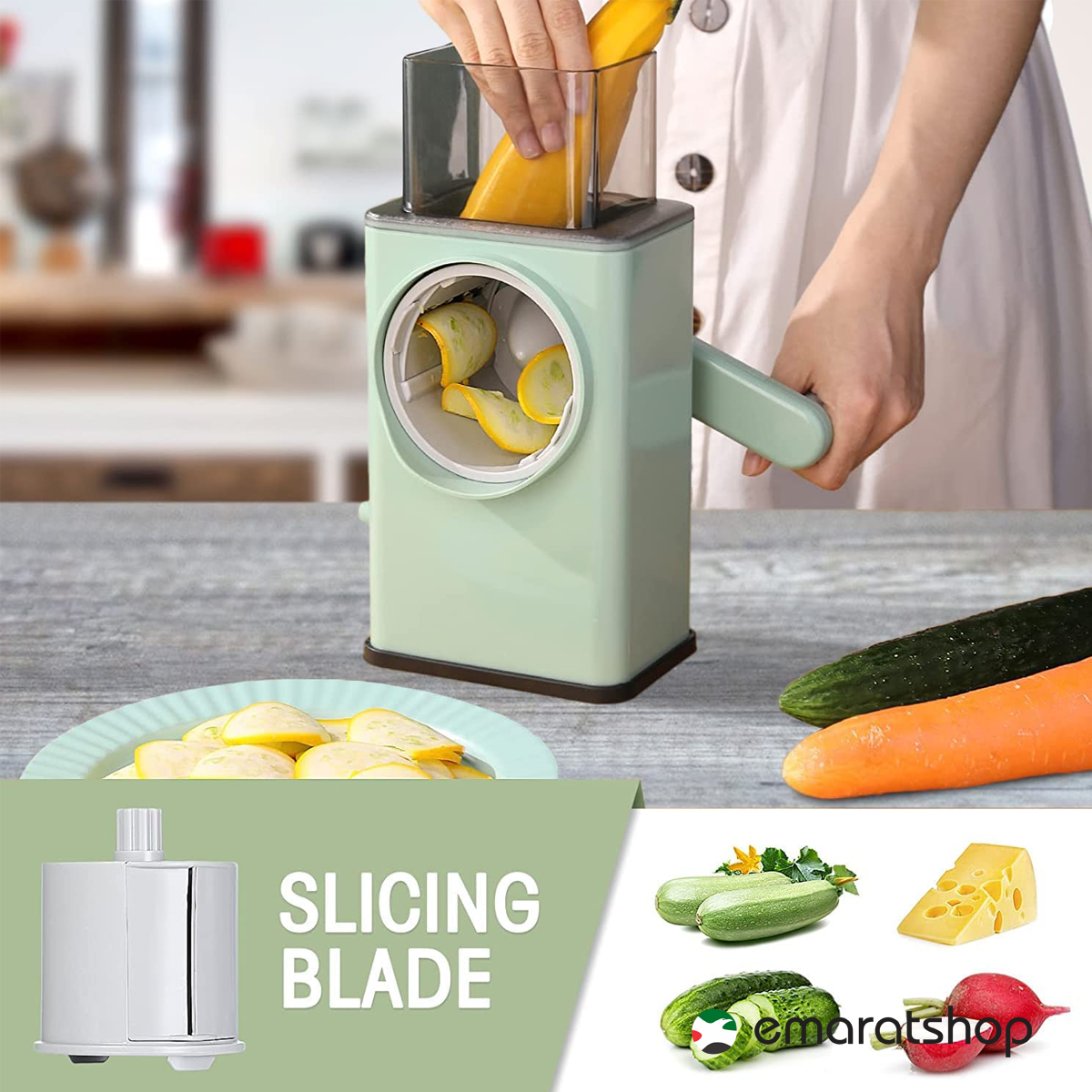 Upgraded Hand Vegetable Cutter Rotary Grater Round Mandoline