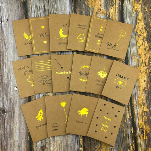 16 Designs x 6 Pcs lot Handmade Kraft Card 96 Greeting Card with gold stamp, blank cards, birthday invitations, wedding, Namecard