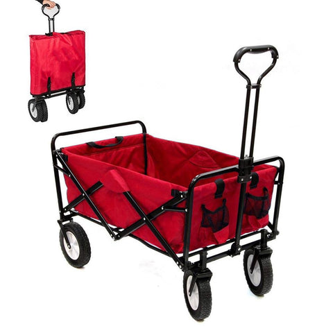 Folding camping multi-function shopping cart, red color shopping trolley - Red