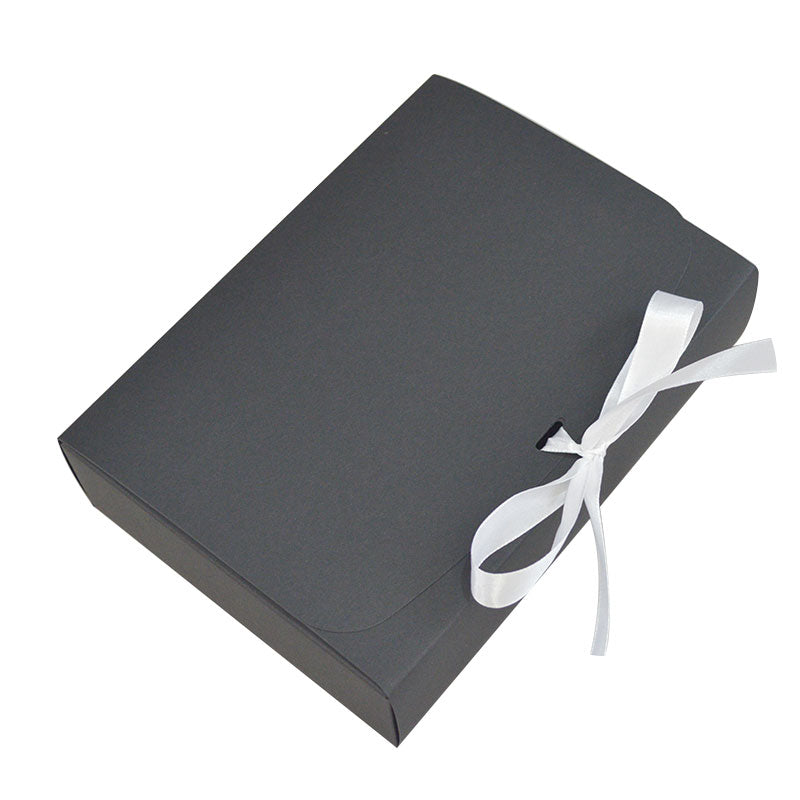 Large Silk Ribbon Closure Design BLACK Kraft Gift boxes (42x31x11Cms) 12Pc Pack - White