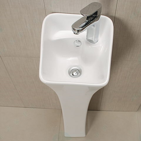 Small Bathroom Ceramic One Piece Pedestal Washbasin With Faucet for Restauranrts