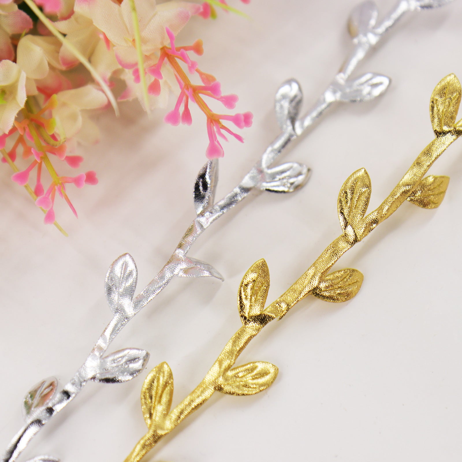 Willow SILVER color leaves ribbon, gift ribbon