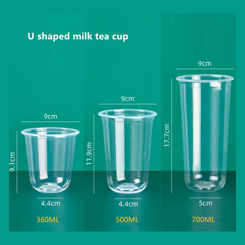 90mm Diameter Sealable U Shaped Disposable Plastic Cup for Bubble Tea / Fruit Juice   (Box of 1000) Without Lid