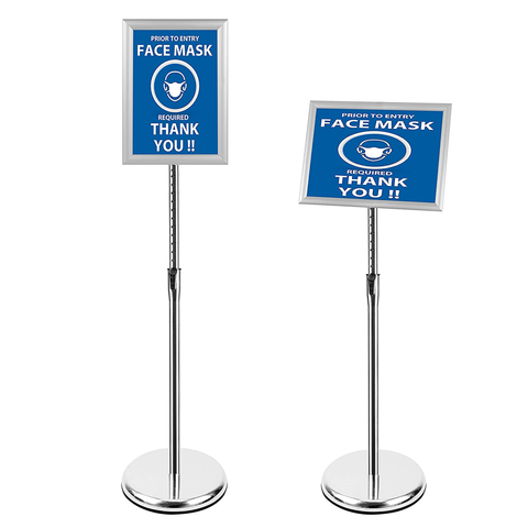 Pedestal Floor Standing Sign Holder (A4) with Snap Open Frame for Display -Silver