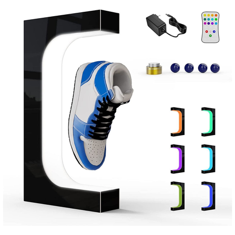 Levitating Shoe Display Stand, Floating Sneaker Stand with Remote 16 Colors LED Light Rotating Magnetic Levitation