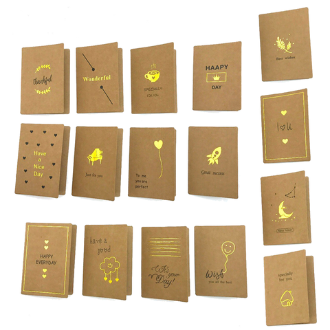 16 Designs x 6 Pcs lot Handmade Kraft Card 96 Greeting Card with gold stamp, blank cards, birthday invitations, wedding, Namecard