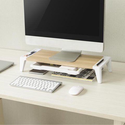 Navodesk Wooden Monitor Riser with Integrated Storage Space and Adjustable Feet for Better Ergonomics