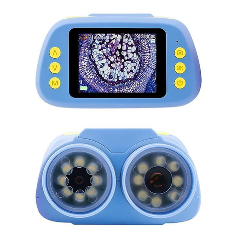 Emma Portable Two Lenses Kids Microscope with Binocular, 2 inch Screen for 3-12 Years