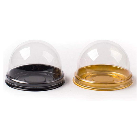 50 pcs Plastic Round Cake Boxes with Transparent Dome  for Mooncake Cake Cheese (Black Tray)