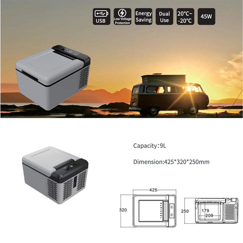 9 Ltr Mini Car Truck RV Boat Compact Fridge Electric Cooler for Travel, Fishing, Camping Outdoor use 12/24V DC