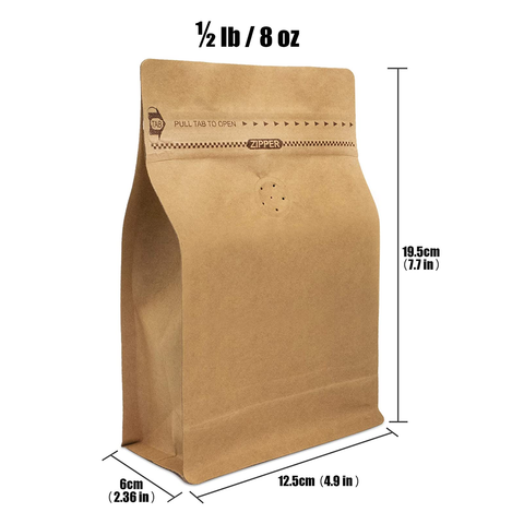 Natural Kraft Coffee Pouches, Resealable Coffee Bag with valve, Flat Bottom Pull Tab Zipper 1Kg (25 Pc Pack) - Willow