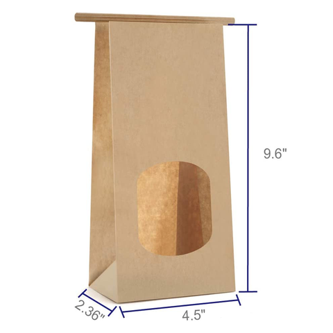 Kraft Paper Bags with Window 24x12x6 Cms  Tin Tie Tab Lock (100Pcs Pack) - Willow