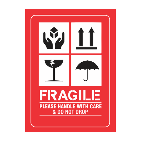 Fragile - Shipping Box Warning Stickers 12 x 8Cms 50Pc Pack - Willow