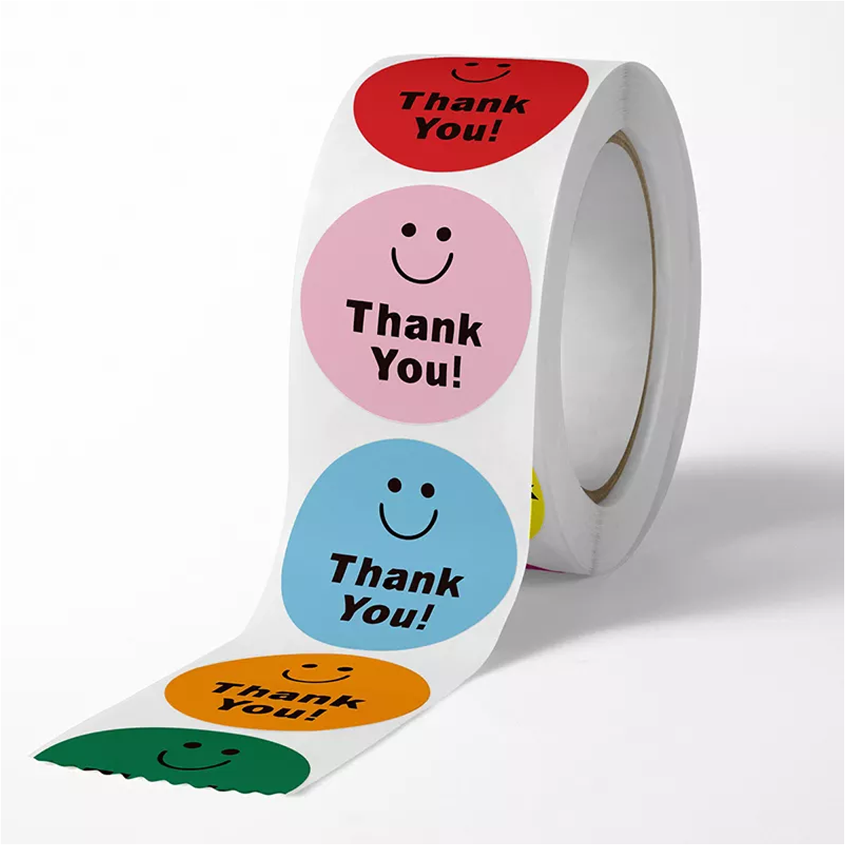 Willow Thank You Paper Stickers - Smile Face Design, 1 inch 8 Colors Stickers 500/Roll