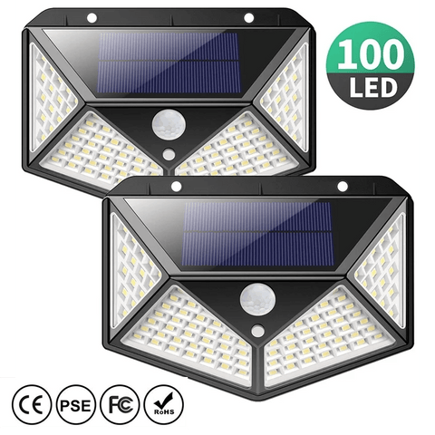 Solar Light Outdoor 100 LED Waterproof Security Wall Night Light with Motion Sensor 270° Wide Angle
