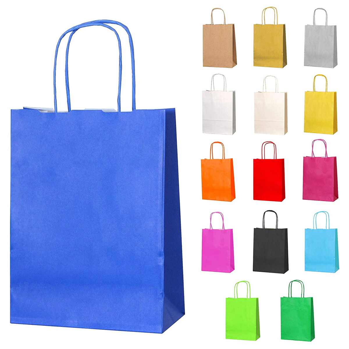 12pc Kraft Paper bags with twisted paper handle Size : 26x21x11cm Blue - Willow