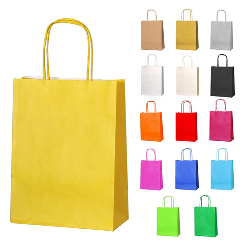 12pc Kraft Paper bags with twisted paper handle Size : 26x21x11cm Grey - Willow