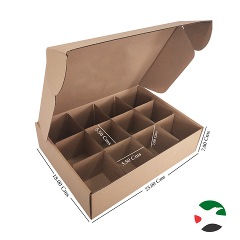 Kraft Corrugated E Flute Box with 12 Dividers 25x18x7 Cm – (10Pc Pack)